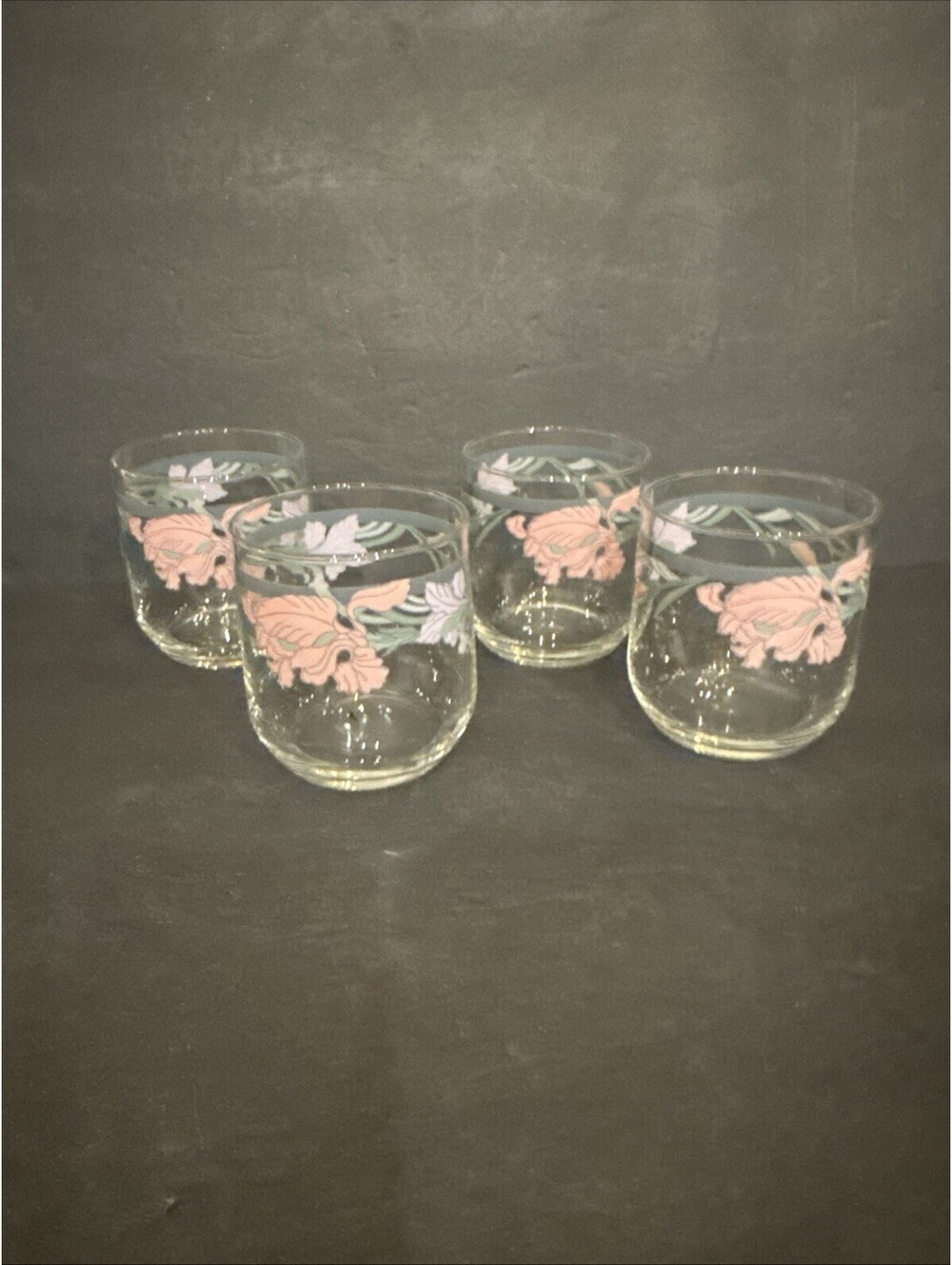 Vintage (4) Libbey Pink Orchid Purple Iris Juice Cocktail Old Fashioned Glasses